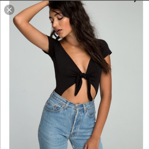 Princess Polly Tops - Motel black tie front body suit